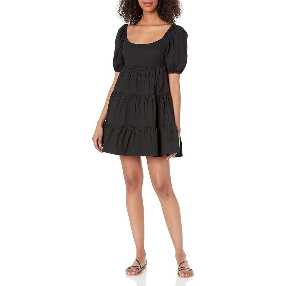 Nia Silvana Black Babydoll Dress Ruffled‎ Tiered Puff Sleeve | S